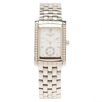 Pre Owned Longines White Stainless Steel Diamonds Dolce Vita Women's Wristwatch 22MM