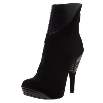 Pre Owned Loriblu Black Suede Platform Ankle Boots Size 37