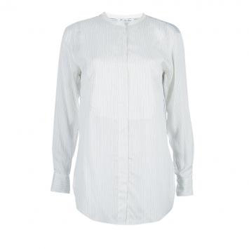 Pre Owned Loro Piana Off-White Striped Mandarin Collar Long Sleeve Silk Shirt S