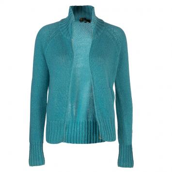 Pre Owned Loro Piana Turquoise Blue Zip Front Cardigan S
