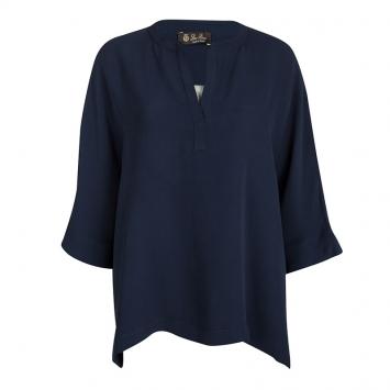Pre Owned Loro Piana Navy Blue Silk Dolman Sleeve Oversized Blouse L