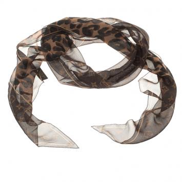 Pre Owned Louis Vuitton Brown Leopard and Monogram Silk Scarf
