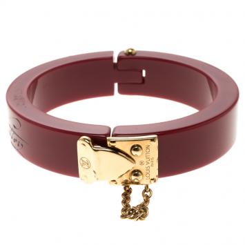 Pre Owned Louis Vuitton Lock Me Red Resin Gold Tone Bracelet 17cm