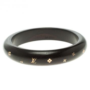 Pre Owned Louis Vuitton Gold Tone Monogram Brown Wood Bangle Bracelet 20cm