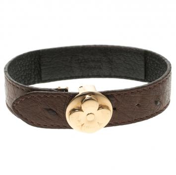 Pre Owned Louis Vuitton Brown Ostrich Leather Wish Bracelet