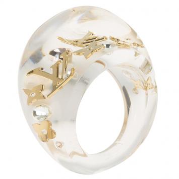 Pre Owned Louis Vuitton Clear Resin Monogram Inclusion Ring Size 57