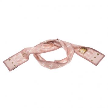 Pre Owned Louis Vuitton Pink Monogram Denim Print Silk Bandeau
