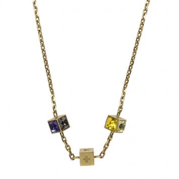 Pre Owned Louis Vuitton Gamble Monogram Crystal Gold Tone Necklace