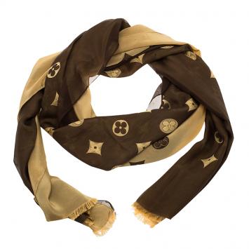 Pre Owned Louis Vuitton Brown Fleur Print Stole