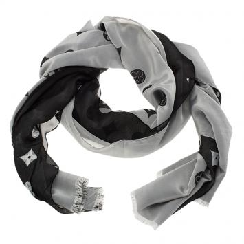 Pre Owned Louis Vuitton Black and Grey Fleur Print Stole