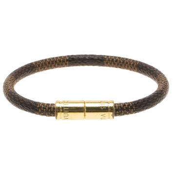Pre Owned Louis Vuitton Keep It Damier Canvas Gold Tone Bracelet 15cm