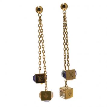 Pre Owned Louis Vuitton Gamble Gold Tone Long Earrings