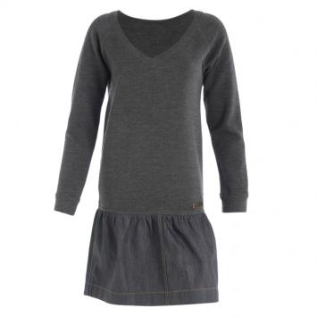 Pre Owned Louis Vuitton Grey Denim Long Sleeve Knit Dress XS