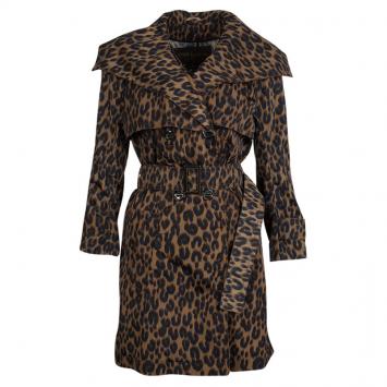 Pre Owned Louis Vuitton Brown Leopard Printed Nylon Belted Trench Coat M