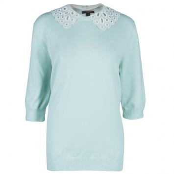 Pre Owned Louis Vuitton Turquoise Short Sleeve Sweater  M