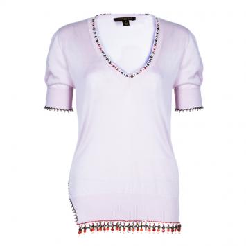 Pre Owned Louis Vuitton Embellished Pink Short Sleeve Sweater S
