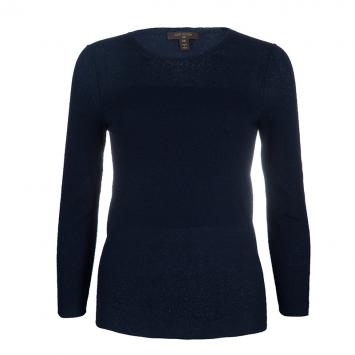 Pre Owned Louis Vuitton Navy Blue Long Sleeve Knit Top XS