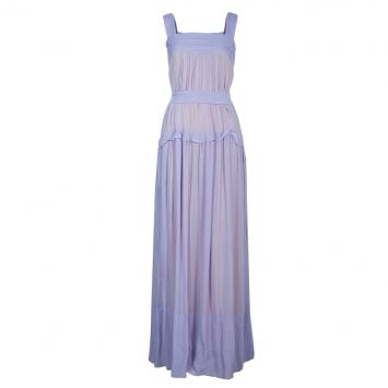 Pre Owned Louis Vuitton Purple Crinkled Silk Belted Maxi Dress S