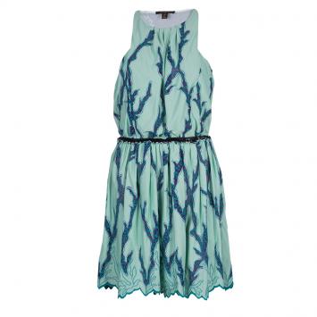 Pre Owned Louis Vuitton Mint Green Embroidered Scalloped Hem Sleeveless Dress M