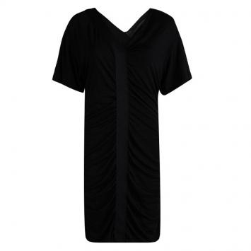 Pre Owned Louis Vuitton Black Knit Ruched Short Sleeve Dress L