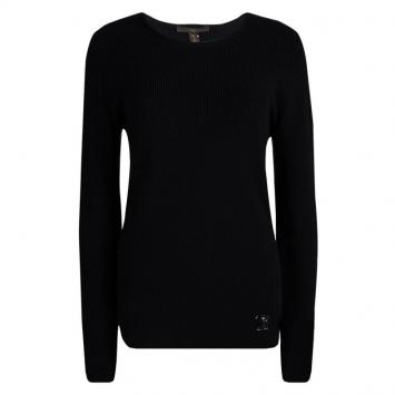 Pre Owned Louis Vuitton Black Rib Knit Crew Neck Sweater XL