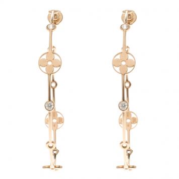 Pre Owned Louis Vuitton Monogram 18K Yellow Gold Diamond Hoop Earrings