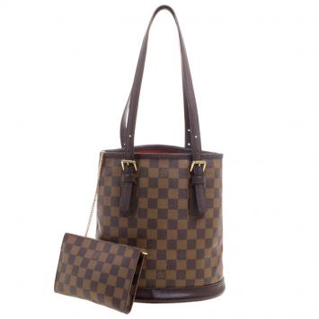 Pre Owned Louis Vuitton Damier Ebene Marais Bucket Bag w/ Accessory Pochette