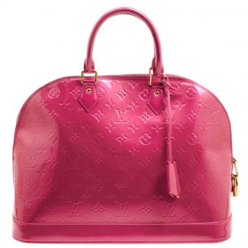 Pre Owned Louis Vuitton Rose Litchi Monogram Vernis Alma GM Bag