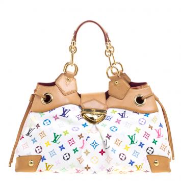 Pre Owned Louis Vuitton White Multicolor Monogram Canvas Ursula Bag