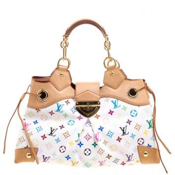 Pre Owned Louis Vuitton White Multicolor Monogram Canvas Ursula Bag