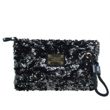 Pre Owned Louis Vuitton Black Sequins Pochette Rococo Clutch