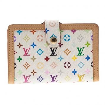 Pre Owned Louis Vuitton White Multicolor Monogram Canvas French Wallet