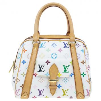 Pre Owned Louis Vuitton White Monogram Multicolor Canvas Priscilla Satchel Bag