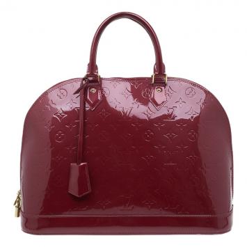 Pre Owned Louis Vuitton Red Monogram Vernis Alma GM Bag