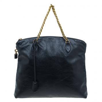 Pre Owned Louis Vuitton Black Cuir Boudoir Leather Lockit Chain Tote Bag