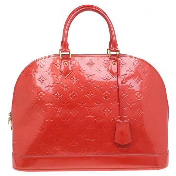 Pre Owned Louis Vuitton Orange Sunset Monogram Vernis Alma GM Bag