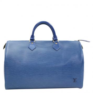 Pre Owned Louis Vuitton Toledo Blue Epi Leather Speedy 35