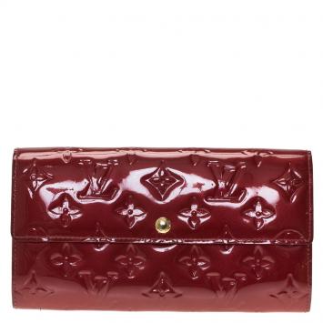 Pre Owned Louis Vuitton Red Monogram Vernis Sarah Wallet