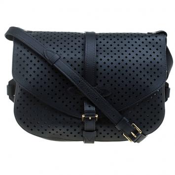 Pre Owned Louis Vuitton Black Flore Perforated Leather  Limited Edition Saumur Bag