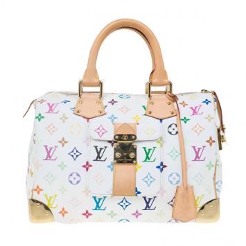 Pre Owned Louis Vuitton White Multicolor Monogram Canvas Speedy 30