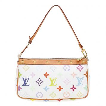 Pre Owned Louis Vuitton White Multicolor Monogram Canvas Pochette Accessories 