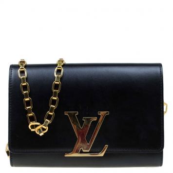 Pre Owned Louis Vuitton Black Leather Chain Louise GM Bag