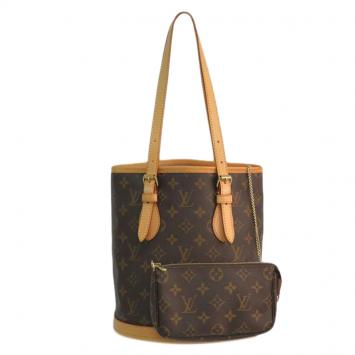 Pre Owned Louis Vuitton Monogram Canvas Petit Bucket Bag with Accessory Pouch