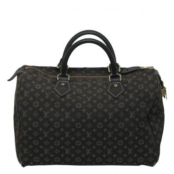 Pre Owned Louis Vuitton Ebene Monogram Mini Lin Speedy 30
