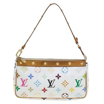 Pre Owned Louis Vuitton White Multicolor Monogram Canvas Pochette Accessoires