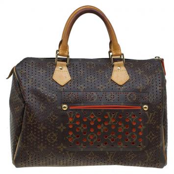 Pre Owned Louis Vuitton Orange Monogram Perforated Canvas Limited Edition Speedy 30 Bag