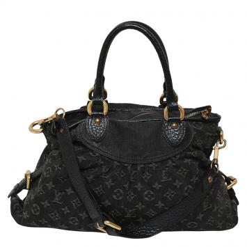 Pre Owned Louis Vuitton Black Monogram Denim Neo Cabby MM Bag