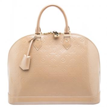 Pre Owned Louis Vuitton Beige Monogram Vernis Alma GM Bag