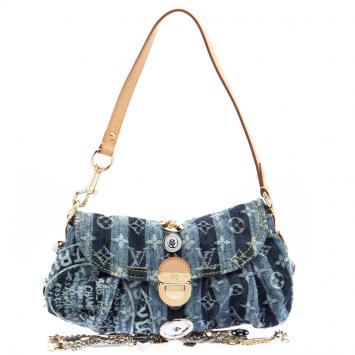 Pre Owned Louis Vuitton Blue Monogram Denim Limited Edition Mini Pleaty Raye Customise Bag