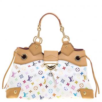 Pre Owned Louis Vuitton White Multicolor Monogram Canvas Ursula Bag